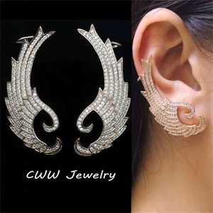 High Quality Rose Gold Color Fashion Micro Pave Luxury Big Cubic Zirconia Ear Cuff Clip On Earrings For Women CZ300 210714