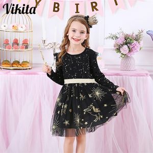 Sukienka dla dzieci Vikita dla dzieci cekinowe sukienki dla dziewcząt sukienki gwiazdy malucha swobodne sukienki Dzieci Kostium jesienny 210303