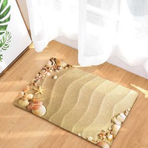 Camitever Beach Sandy Shells Mar Estrela do Mar Estilo Holiday Style Tapete Anti-deslizante Capacete de Casa Decoração De Porta Mat Chão Sala de estar Tapete 210727