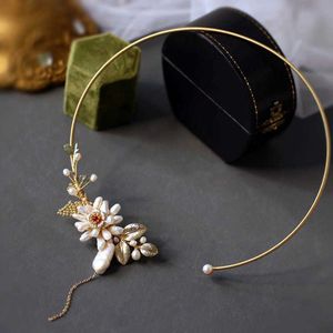 Sinzry Eleganta Smycken Original Handgjorda Naturliga Barock Pearl Flower Vintage Chokers Necklace Band för kvinnor