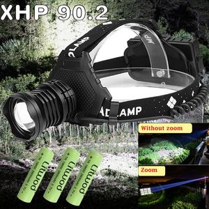 Faróis 88000lm poderoso XHP90.2 LED LUDL CABEÇA LUDER DE CABEÇA USB FARECLEGEM FARCO SEMPLEMENTE ZOOMABLE LUZ DE PESCA Uso 18650 Bateria