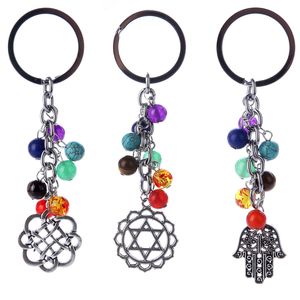 Färgglada Beaded Keychain Tassel Keychain Pendant Yoga Reiki Healing Energy Stone Key Chain Car Bag Decoration Keyring