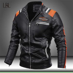 Män Winter Causal Vintage Leather Jacket Coat Mens Höst Zipper Design Motorbiker PU Läderjacka Man Baseball Outwear 211111