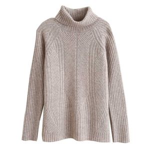 maglione di cashmere da donna collo alto, spesso, corto, in lana merino, sciolto, tinta unita, maglia con fondo lavorato a maglia 211011