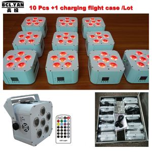 (10pcs +1 fly case /lot) DMX اللاسلكي البطارية تعمل LED Flat Par Par Light بالأشعة تحت الحمراء عن بعد UV Uplights