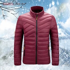 Jaqueta de inverno dos homens Timesunion Windproof Colar de colarinho aquecido com zíper acolchoado Plus Size M-6XL 211214