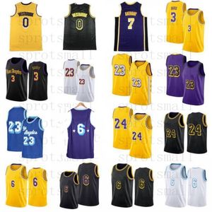 Russell Westbrook Jerseyメンズ6 Carmelo Anthony Davis Yellow Purple White City BasketballシャツS XXL