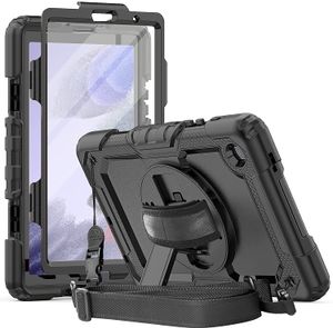 Capa resistente à prova de choque com protetor de tela, alça/suporte giratório de 360°, capas de alça de ombro para Samsung Galaxy Tab A7 Lite 8,7 polegadas SM-T220/T225/T227