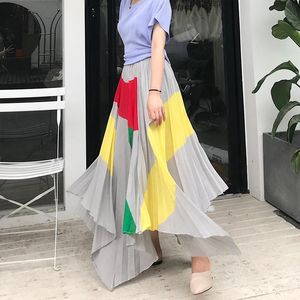 Skirts To Gladself Female Designer Spring Fashion Casual Irregular Summer Red Yellow Patchwork Color Pleated Long Maxi Skirt For Women