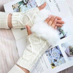 Five Fingers Gloves Diamond Plush Knitting Half Finger Women Black White Navy Gray Khaki Geometric Warmth Outside Outdoor Fall Winter