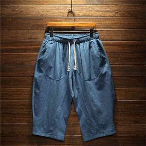 Homens de verão Algodão Linho Baggy Largura Pants Calças Juntos Masculino Harajuku Vintage Sweatpants s bezerro Cruz 210715