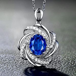 Pendant Necklaces Natural Blue Crystal Female Sterling Sliver Necklace Colgante Sapphire Jewelry Bizuteria Pierscionki Women