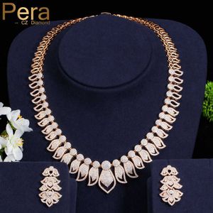 Pera Luxury African And Nigerian Bridal Wedding Party Jewelry Big Statement Cubic Zirconia Collana Orecchini Set per spose J017 H1022