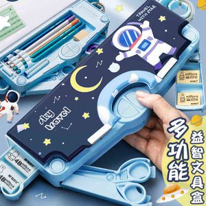 Wholesale automatic pencil box for sale - Group buy Pencil Cases Pencil box multifunctional children s large capacity boy s double layer boy s full automatic creative pencil bag stationery boxpen box
