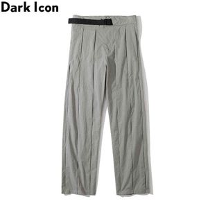 Pleated Straight Men's Pants Grey Street Fashion Pants Men Trousers Black 210603