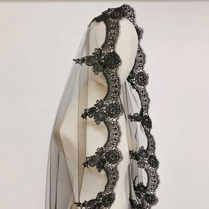 Simple Black Veil For Women Bridal Wedding Accessories 2021 Lace Appliqued Short 1 Layer X0726