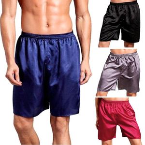 Shorts masculinos masculino para dormir cuecas de seda de cetim calça curta