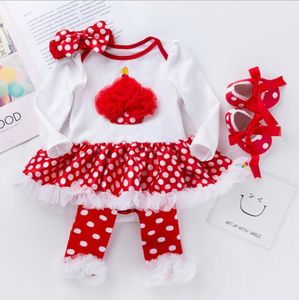 4pcs / 세트 아기 소녀 드레스 공주 여자 romper christeening 드레스 아이 의류 아기 침례 첫 번째 첫 번째 생일 복장 Vestido 여름 세트