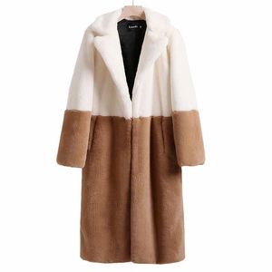 패션 겨울 여성 모피 재킷 5xL 플러스 크기 느슨한 긴 모피 오버 코트 높은 모방 양 양모 두꺼운 따뜻한 여성 코트 G056 210927