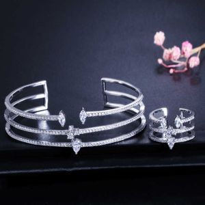 Крошечные модные три слоя кубический цирконий открытый браслет белый кристалл роскошный очарование браслеты для женщин свадебные украшения подарки Q0719