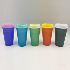 16oz Color Changing Cups Plastic Drinks Tumblers with Straw Summer Reusable cold drink cup magic Coffee mugs T9I001195