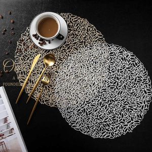 Promotion Round Placemats Restaurant Hollow PVC decoration Meal Mat Anti- Dining Table Line Mat Steak Plate Pad 4/6pc 210706