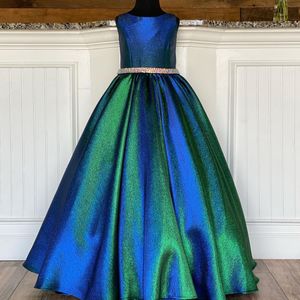 Glitter Pageant Dresses for Teens Toddler 2021 Crystals Ombre Long Little Girls Prom Gowns Jewel Sleeveless Formal Party Wear