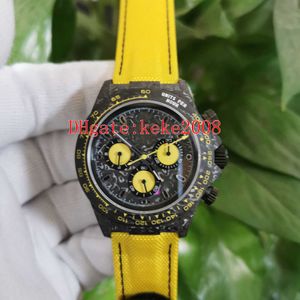 JH waterproof Wristwatches men Watch carbon fiber Weaving 40mm Yellow gold Dial ETA 7750 Chronograph Working Automatic mechanical Mens Watches With Box Papers