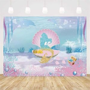 180x110cm Little Mermaid Party Backdrops Under the Sea Party Pography Background Kids Birthday Party Decorations Baby Shower 211122