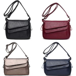 DHL50pcs Borse a tracolla da donna PU Vintage Square Plain Borsa a tracolla con patta di grande capacità Colore misto