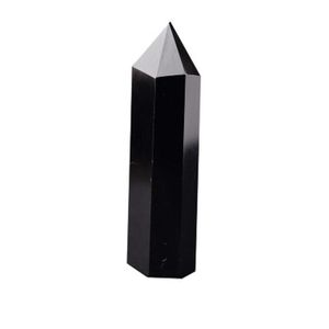 Natürliche Kristall Tower Arts Mineral Chakra Heilende Zauberstäbe Obsidian Point Reiki Energy Stone Sechs seitige schwarze Quarze Zauberstab Rauh