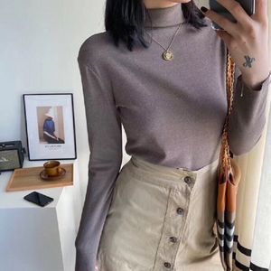 Frühling Herbst Frauen T-shirt Langarm Tops Rollkragen Slim Fit Tops Femme Einfarbig T Shirt Korea Casual Verdicken lange Tops