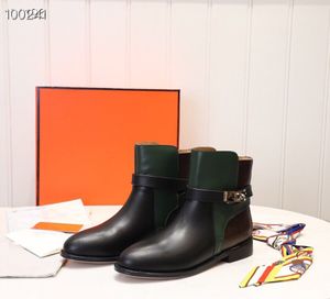Kelly Buckle Knight Boots Classic Elegant och enkel stil Kvinnors Skor Topp Soft Leather Panel Ankel Boot Flats 34-42