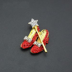 10 20 50 adet / 100 Adet / grup Altın Kaplama Kırmızı Terlik Oz Sihirbazı Rhinestone Takı Broş Pin Kadın Için