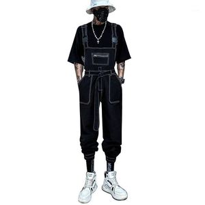 Summer Overalls Men Woman Bib Jumpsuits Korean Version Tie Feet Cool Trend High Street Style Hip Hop Pants Black Trousers Men's