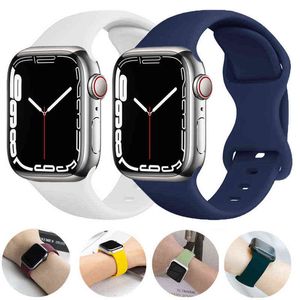 Band Soft Silicone para Apple Watch 7 6 5 4 3 2 1 40mm 44mm 38mm 42mm Rabonha de borracha cinta para iWatch Serie 7 41mm 45mm H1123