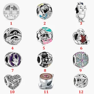 Fine jewelry Authentic 925 Sterling Silver Bead Fit Pandora Charm Bracelets Coffee School Castle Clover DIY Beads Safety Chain Pendant DIY beads