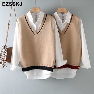Spring autumn Sweater Vest Women V-Neck Knitted Vest Female casual tank tops Sleevelsweater pullovers X0721