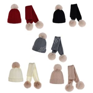 Bebê de malha chapéu de inverno lenço conjunto de pele pom pom poms para meninas meninos beanie criança infantil criança criança presente 0-2Y