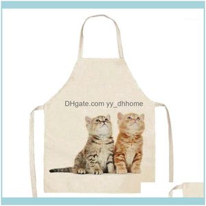 T￪xteis Gardenkitchen Apron fofo gato estampado em casa os aventais de linho de algod￣o sem mangas para homens mulheres assando as aessorias #61 entrega 2021 vh