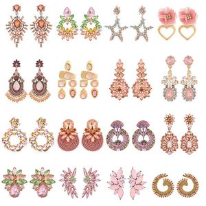 Ztech New Pink Earrings For Women Jewelry Big Round Oval Crystal Pendant Luxury Party Accessories Pendientes Brincos Feminino G220312
