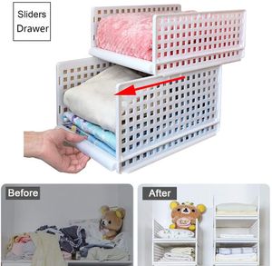 Stackable Wardrobe Closet Storage Racks Organizers Basket Plastic Drawer Foldable Cloth Shelve Rack Layered Separator Assemble Shelf Ocean Delivery YL0285