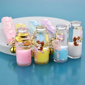 Liquid Floating Bottle Elk Keychain Quicksand Deer Key Chain Bag Pendant Christmas bell Keyring Women Keyfob Christmas Gift G1019