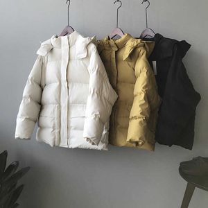 冬の服女性韓国風のフード付きパッド入りパウダージャケットコートストリートウェアベージュフェムメパルパースブラックロパMujer Invierno 210625