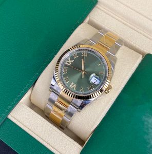 Damen-Armbanduhr, 31 cm, Edelstahl, Gold, Jubilee, 18 Karat Gold/Stahl, römische Ziffern, grünes Zifferblatt, Uhren EES278273