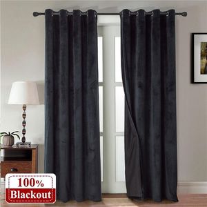 Sammetsvarta gardiner gardiner för vardagsrum lyx 100% mörkläggningsmärke hög kvalitet med ringar Kök sovrum Fönsterdekorat
