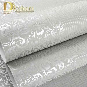 10M Home Improvement wall paper modern Fashion Non-woven Flocking Wallpaper Rolls for bedroom background wall 5 Colors R19 210722