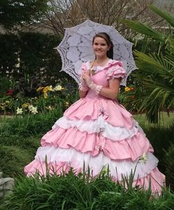 Campanas Dulces al por mayor-Vintage ª Guerra Civil Southen Belle Quinceañera Vestidos Vestidos Bola Pink Azalea Trail Maids Vestido Sweet Prom Fartel