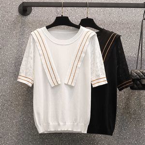 L-4Xl Plus Size Women Basic Thin Kint Sweater Pullover Short Sleeve O Neck Loose Casual Summer Oversized Sweaters Jumper 210604