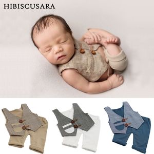 Bebê recém-nascido fotografia vestuário xadrez xadrez + calça 2 pcs set meninos foto trajes roupa roupa infantil gentleman roupas 210309